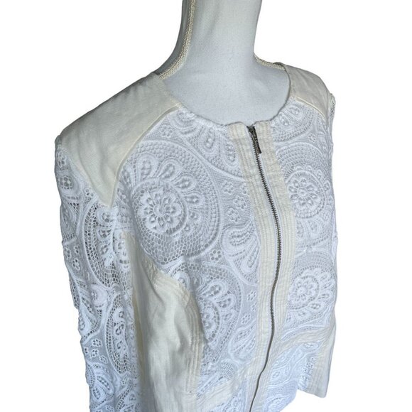 INC International Concepts Women's Jacket Sz 3X Cotton Linen Lace Insets White - Picture 3 of 13